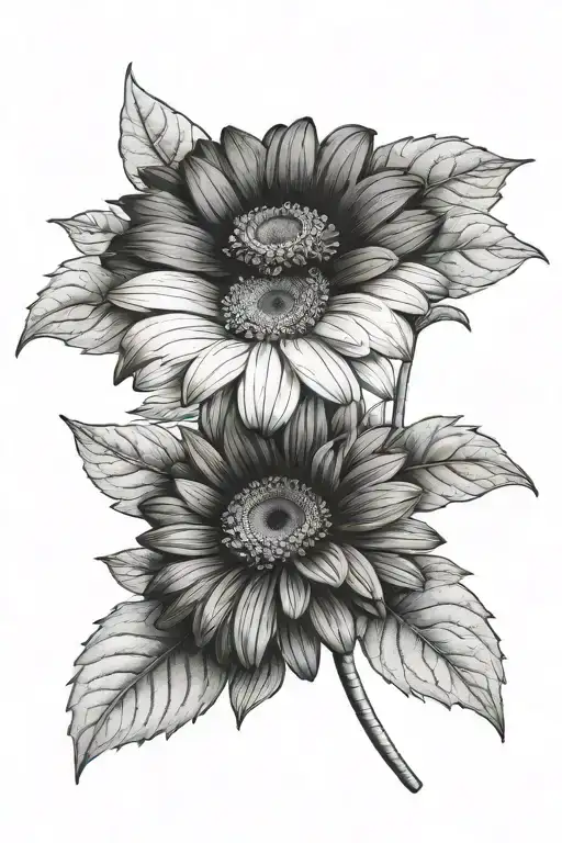 5-6 gerbera with leafes tattoo design idea