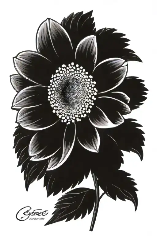 small gerbera with leafes tattoo design idea