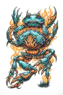 fire, crab, forest tattoo design idea