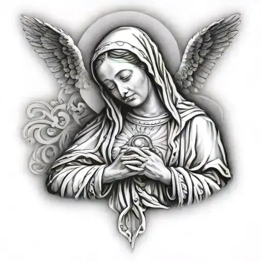 virgin mary praying grateful tattoo design idea