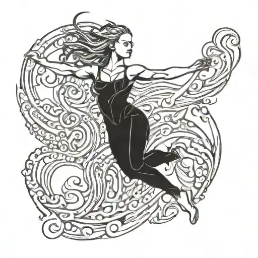 An Alex Grey inspired tattoo of a dancing figure skater surrounded by swirling ice and fire elements tattoo design idea