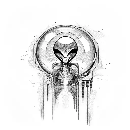 alien looking at humans through a microscope tattoo design idea