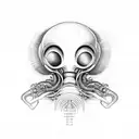 alien looking through a microscope tattoo design idea