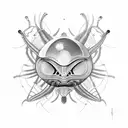 alien looking through a microscope tattoo design idea