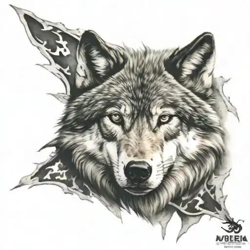wolf and eyes looking tattoo design idea