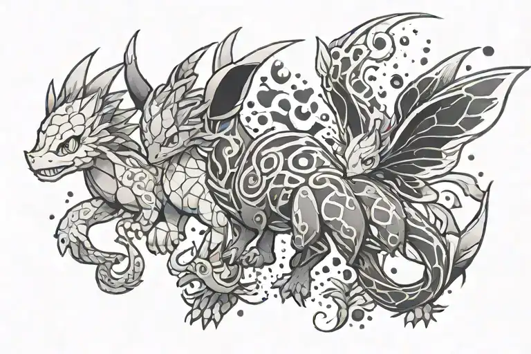 Pokémon evoli and its evolutions tattoo design idea