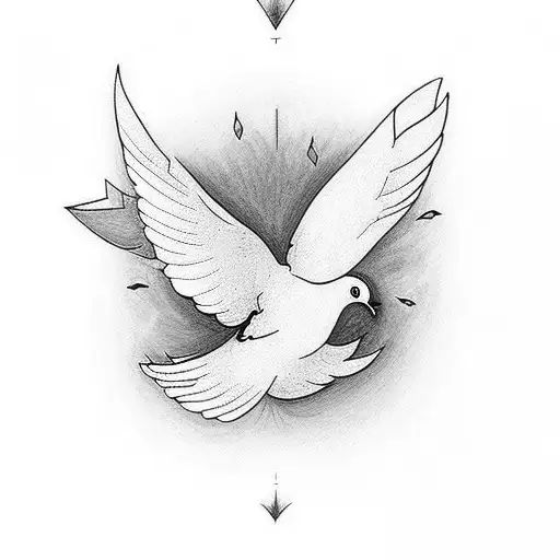 A dove flying with lavender in its mouth tattoo design idea