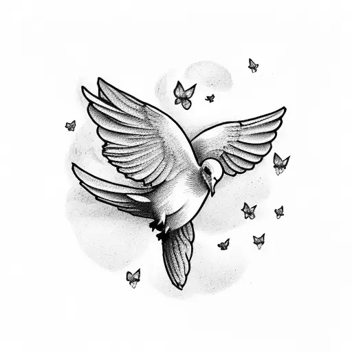 A dove flying with lavender in its mouth tattoo design idea