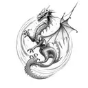 multicolor Dragon with tree body parts ones form a galaxy another form water and the other form planets   tattoo design idea