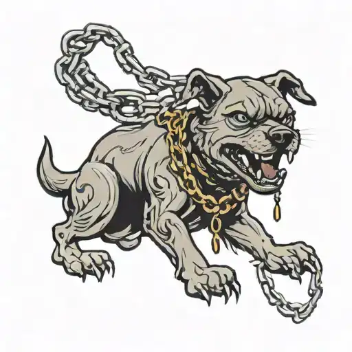 angry dog ​​with a torn chain with a point tattoo design idea