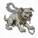 angry dog ​​with a torn chain with a point tattoo design idea