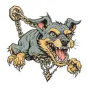 angry dog ​​with a torn chain with a point tattoo design idea