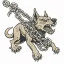 angry dog ​​with a torn chain with a point tattoo design idea