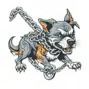 angry dog ​​with a torn chain with a point tattoo design idea