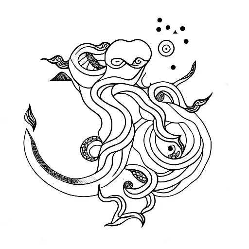 sun moon and snakes tattoo design idea