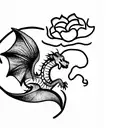 delicate line style tattoo incorporating a dragon, an oak tree, a lotus flower and the ocean tattoo design idea