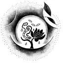 delicate line style tattoo incorporating a dragon, an oak tree, a lotus flower and the ocean tattoo design idea