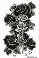 cross and roses wrapped tattoo design idea