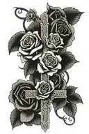 cross and roses wrapped tattoo design idea