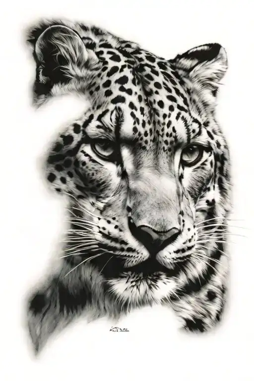 snow leopard prowling tattoo design idea