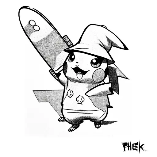 pikachu with a chef hat playing a guitar hero guitar tattoo design idea