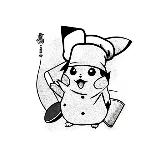 pikachu with a chef hat playing a guitar hero guitar tattoo design idea