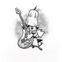 pikachu with a chef hat playing a guitar hero guitar tattoo design idea