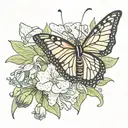 Monarch Butterfly on an orchid with a praying mantis tattoo design idea