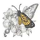 Monarch Butterfly on an orchid with a praying mantis tattoo design idea