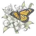 Monarch Butterfly on an orchid with a praying mantis tattoo design idea
