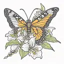 Monarch Butterfly on an orchid with a praying mantis tattoo design idea
