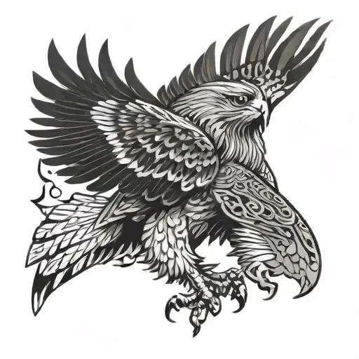 redtail hawk with wings tucked in dive tribal design  tattoo design idea