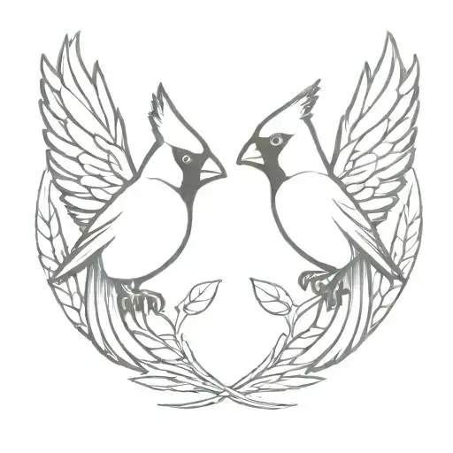 female and male cardinal with angel  wings in the background  tattoo design idea