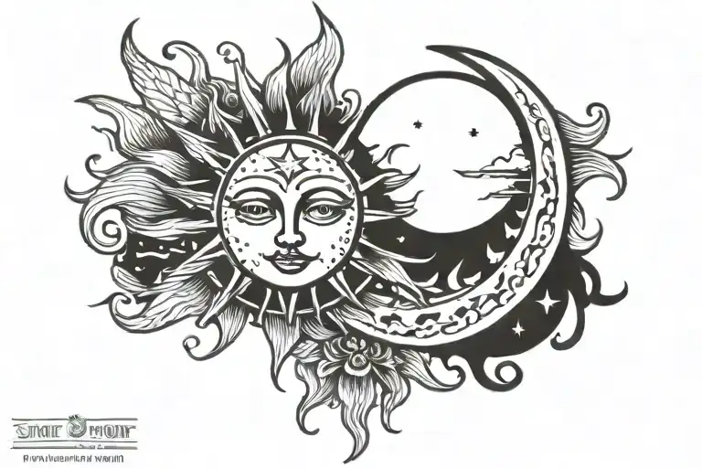 sun and moon rising tattoo design idea