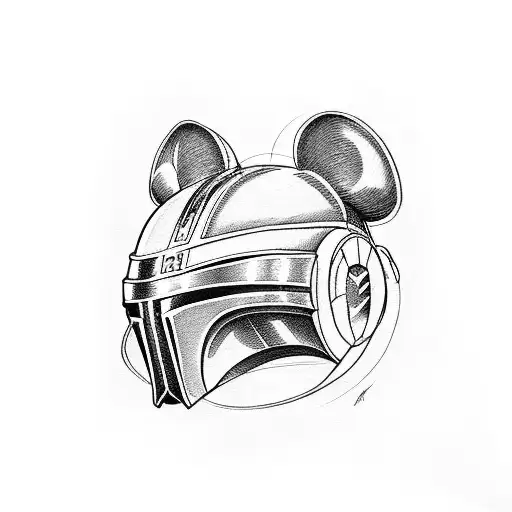 mickey mouse wearing the mandalorian helmet tattoo design idea