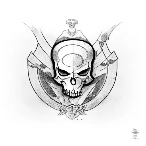 caveira segurando uma cruz e bengala usando um manto preto tattoo design idea