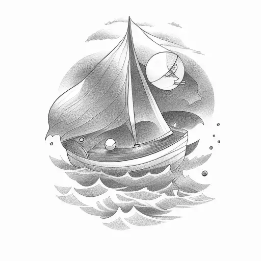 boat in storm with captain tattoo design idea