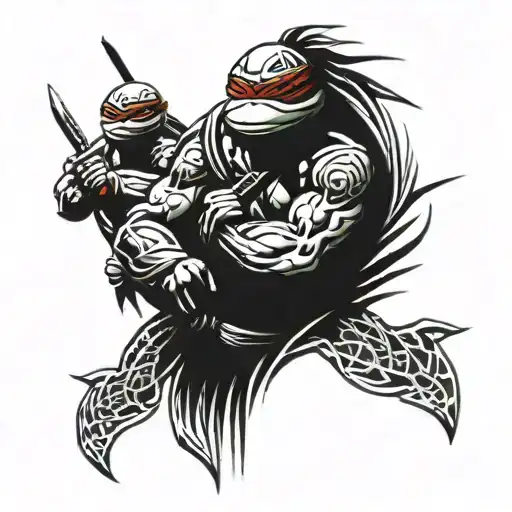 ninja turtles cowboy native american sleeve shoulder chest tattoo design idea