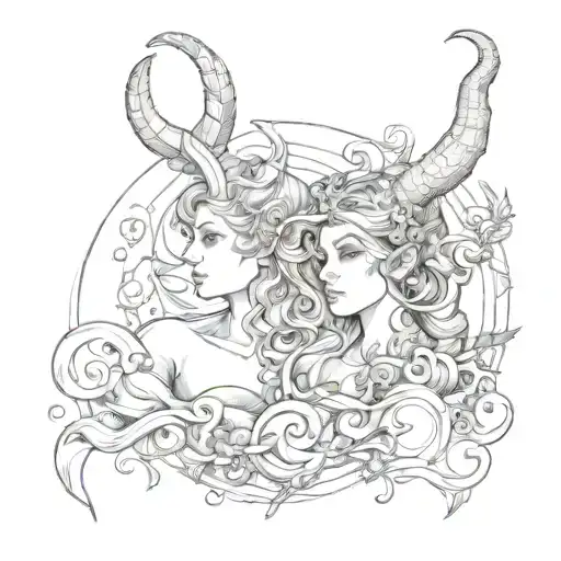 mix of gemini and capricorn elements incorporated tattoo design idea