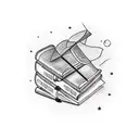 Magical bookshelf filled with floating spell books tattoo design idea