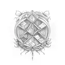 Magical bookshelf filled with floating spell books tattoo design idea