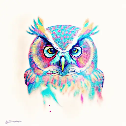 Owl, creative, colorful, realistic  tattoo design idea