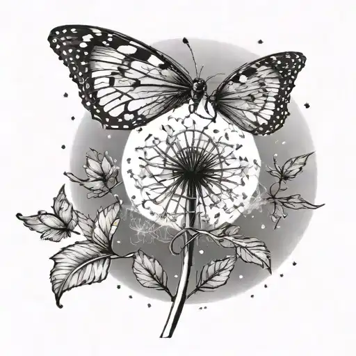 A dandelion with moon, butterfly and star and dan seagrave gustave tattoo design idea