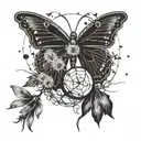 A dandelion with moon, butterfly and star and dandelion seeds floting tattoo design idea