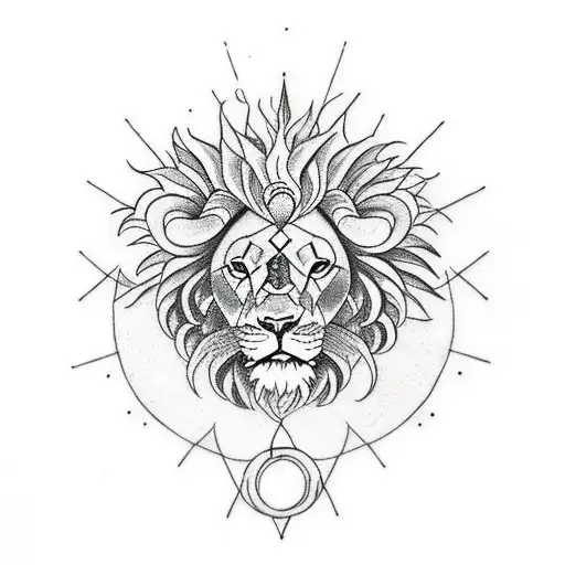 lion head Surrounded by plane,mountain and compass tattoo design idea