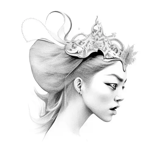 side profile blindfolded lady tattoo design idea