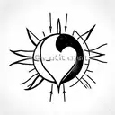 Imperfect heart shaped thin outline with moon and sun and star detail  tattoo design idea