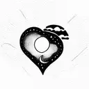 Imperfect heart shaped thin outline with moon and sun and star detail  tattoo design idea