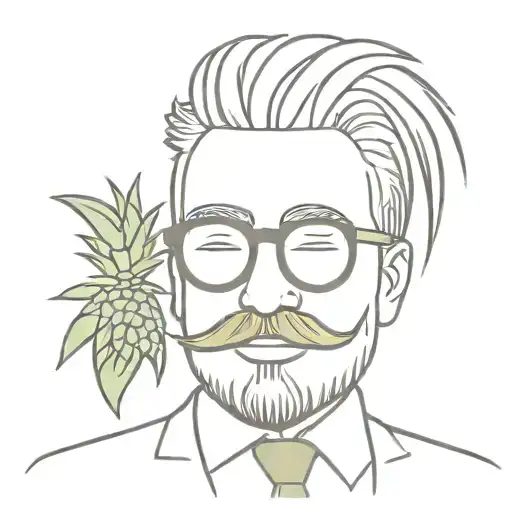 A man as a pineapple. Wearing glasses and a suit. Has a small white and grey moustache and beard. Has spiky hair. tattoo design idea