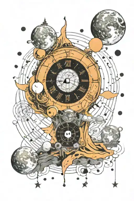 the words "I want to share the moon with you" surrounded by lines and dots with dimensions, extremely detail with clocks tattoo design idea
